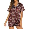 imageEkouaer Silk Pajamas for Women Short Sleeve Sleepwear Soft Button Down Loungewear 2 Piece Satin Pjs Shorts SetFloral Wine