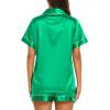 imageEkouaer Silk Pajamas for Women Short Sleeve Sleepwear Soft Button Down Loungewear 2 Piece Satin Pjs Shorts SetGreen