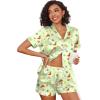 imageEkouaer Silk Pajamas for Women Short Sleeve Sleepwear Soft Button Down Loungewear 2 Piece Satin Pjs Shorts SetGreen Fruit