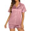 imageEkouaer Silk Pajamas for Women Short Sleeve Sleepwear Soft Button Down Loungewear 2 Piece Satin Pjs Shorts SetGrey Purple