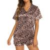 imageEkouaer Silk Pajamas for Women Short Sleeve Sleepwear Soft Button Down Loungewear 2 Piece Satin Pjs Shorts SetLeopard