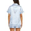 imageEkouaer Silk Pajamas for Women Short Sleeve Sleepwear Soft Button Down Loungewear 2 Piece Satin Pjs Shorts SetLeopard Light Blue