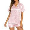 imageEkouaer Silk Pajamas for Women Short Sleeve Sleepwear Soft Button Down Loungewear 2 Piece Satin Pjs Shorts SetLeopard Pink