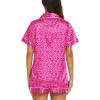 imageEkouaer Silk Pajamas for Women Short Sleeve Sleepwear Soft Button Down Loungewear 2 Piece Satin Pjs Shorts SetLeopard Rose