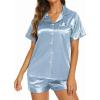 imageEkouaer Silk Pajamas for Women Short Sleeve Sleepwear Soft Button Down Loungewear 2 Piece Satin Pjs Shorts SetLight Blue
