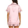imageEkouaer Silk Pajamas for Women Short Sleeve Sleepwear Soft Button Down Loungewear 2 Piece Satin Pjs Shorts SetLight Pink