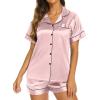 imageEkouaer Silk Pajamas for Women Short Sleeve Sleepwear Soft Button Down Loungewear 2 Piece Satin Pjs Shorts SetLight Pink
