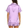 imageEkouaer Silk Pajamas for Women Short Sleeve Sleepwear Soft Button Down Loungewear 2 Piece Satin Pjs Shorts SetLilac
