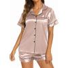 imageEkouaer Silk Pajamas for Women Short Sleeve Sleepwear Soft Button Down Loungewear 2 Piece Satin Pjs Shorts SetPale Coffee