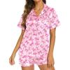 imageEkouaer Silk Pajamas for Women Short Sleeve Sleepwear Soft Button Down Loungewear 2 Piece Satin Pjs Shorts SetPink Bow Knot
