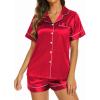 imageEkouaer Silk Pajamas for Women Short Sleeve Sleepwear Soft Button Down Loungewear 2 Piece Satin Pjs Shorts SetRed
