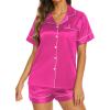 imageEkouaer Silk Pajamas for Women Short Sleeve Sleepwear Soft Button Down Loungewear 2 Piece Satin Pjs Shorts SetRose