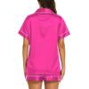 imageEkouaer Silk Pajamas for Women Short Sleeve Sleepwear Soft Button Down Loungewear 2 Piece Satin Pjs Shorts SetRose