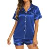 imageEkouaer Silk Pajamas for Women Short Sleeve Sleepwear Soft Button Down Loungewear 2 Piece Satin Pjs Shorts SetRoyal Blue