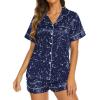 imageEkouaer Silk Pajamas for Women Short Sleeve Sleepwear Soft Button Down Loungewear 2 Piece Satin Pjs Shorts SetStarry Sky Navy