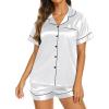 imageEkouaer Silk Pajamas for Women Short Sleeve Sleepwear Soft Button Down Loungewear 2 Piece Satin Pjs Shorts SetWhite