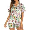 imageEkouaer Silk Pajamas for Women Short Sleeve Sleepwear Soft Button Down Loungewear 2 Piece Satin Pjs Shorts SetWhiteanimal