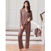 imageEkouaer Women Pajamas Set Long Sleeve Sleepwear Button Down Pjs Soft 2 Piece Loungewear with Long PantsBrown