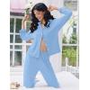 imageEkouaer Women Pajamas Set Long Sleeve Sleepwear Button Down Pjs Soft 2 Piece Loungewear with Long PantsClear Blue