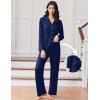 imageEkouaer Women Pajamas Set Long Sleeve Sleepwear Button Down Pjs Soft 2 Piece Loungewear with Long PantsNavy Blue