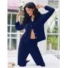 imageEkouaer Women Pajamas Set Long Sleeve Sleepwear Button Down Pjs Soft 2 Piece Loungewear with Long PantsNavy Blue