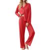 imageEkouaer Women Pajamas Set Long Sleeve Sleepwear Button Down Pjs Soft 2 Piece Loungewear with Long PantsRed