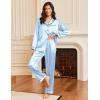 imageEkouaer Womens Classic Button Down Long Satin Silk Pajama SetLight Blue