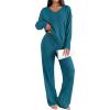 imageEkouaer Lounge Sets for Women Long Sleeve Knit Ribbed Pajama Sets 2 Piece Casual Loungewear with PocketsGreen Blue