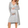 imageEkouaer Maternity Nursing Gown and Robe Set Labor Delivery Nursing Nightgowns for Breastfeeding Pregnancy ClothesLight Grey Stripe