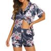 imageEkouaer Silk Pajamas for Women Short Sleeve Sleepwear Soft Button Down Loungewear 2 Piece Satin Pjs Shorts SetFloral Navy Pink