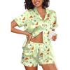 imageEkouaer Silk Pajamas for Women Short Sleeve Sleepwear Soft Button Down Loungewear 2 Piece Satin Pjs Shorts SetGreen Fruit