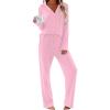imageEkouaer Women Pajamas Set Long Sleeve Sleepwear Button Down Pjs Soft 2 Piece Loungewear with Long PantsPink