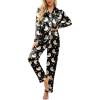 imageEkouaer Womens Classic Button Down Long Satin Silk Pajama SetBlack Teddy Moon