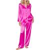 imageEkouaer Womens Classic Button Down Long Satin Silk Pajama SetRose Red