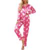imageEkouaer Womens Classic Button Down Long Satin Silk Pajama SetRose Teddy Moon