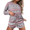 imageEkouaer Womens Waffle Knit Pajama Sets Long Sleeve Top and Shorts Matching Lounge Set Loungewear Sweatsuit with Pockets