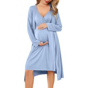 imageEkouaer Maternity Nursing Gown and Robe Set Labor Delivery Nursing Nightgowns for Breastfeeding Pregnancy ClothesLight Blue