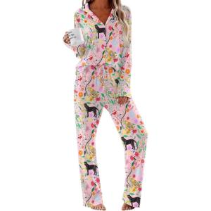 imageEkouaer Women Pajamas Set Long Sleeve Sleepwear Button Down Pjs Soft 2 Piece Loungewear with Long PantsPink Tiger