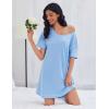 imageEkouaer Cotton Nightgowns for Women Oversized Sleepshirt Tshirt Night Gown Short Sleeve Night Shirt Casual Soft SleepwearLight Blue