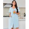 imageEkouaer Nightgowns for Women Cotton House Dress with Pockets Button Down Night Gown Short Sleeve Duster Housecoat S3XLBlue