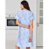imageEkouaer Nightgowns for Women Cotton House Dress with Pockets Button Down Night Gown Short Sleeve Duster Housecoat S3XLBlue Flowers