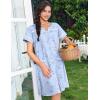 imageEkouaer Nightgowns for Women Cotton House Dress with Pockets Button Down Night Gown Short Sleeve Duster Housecoat S3XLBlue Flowers