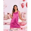 imageEkouaer Silky Satin Nightgown for Women Sleeveless Sleepwear Tank O Neck Night Shirts Pleated Sleepshirt Casual Dress S3XLRose Red