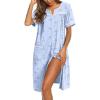 imageEkouaer Nightgowns for Women Cotton House Dress with Pockets Button Down Night Gown Short Sleeve Duster Housecoat S3XLBlue Flowers