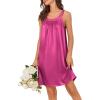 imageEkouaer Silky Satin Nightgown for Women Sleeveless Sleepwear Tank O Neck Night Shirts Pleated Sleepshirt Casual Dress S3XLRose Red