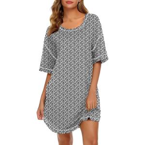 imageEkouaer Cotton Nightgowns for Women Oversized Sleepshirt Tshirt Night Gown Short Sleeve Night Shirt Casual Soft SleepwearBlack White Floral