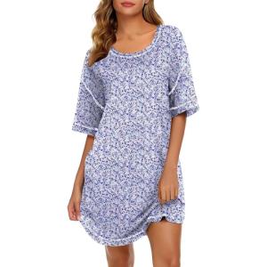 imageEkouaer Cotton Nightgowns for Women Oversized Sleepshirt Tshirt Night Gown Short Sleeve Night Shirt Casual Soft SleepwearFloral Purple
