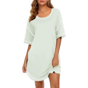 imageEkouaer Cotton Nightgowns for Women Oversized Sleepshirt Tshirt Night Gown Short Sleeve Night Shirt Casual Soft SleepwearLight Green