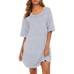 imageEkouaer Cotton Nightgowns for Women Oversized Sleepshirt Tshirt Night Gown Short Sleeve Night Shirt Casual Soft SleepwearLight Grey