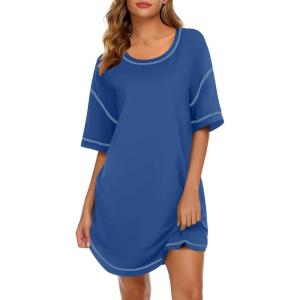 imageEkouaer Cotton Nightgowns for Women Oversized Sleepshirt Tshirt Night Gown Short Sleeve Night Shirt Casual Soft SleepwearNavy